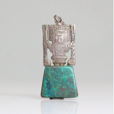 vechi colier peruvian cu amuleta incasa "Hampiri". argint & crisocola, Peru